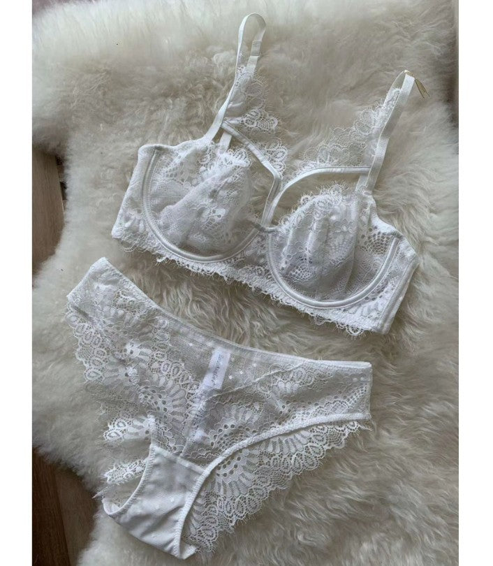 Ultra-thin lingerie  lace embroidery hollow bra set