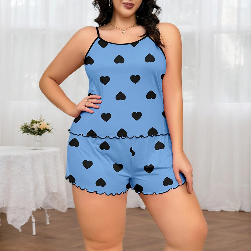 Home Wear Female 2 pieces Oversize Sleepwear 3XL 4XL 5XL ROUBI=LINGERIE