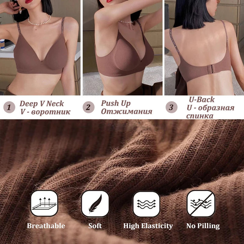 Strap Tops Push Up Underwear Wireless Brassiere for Female ROUBI=LINGERIE