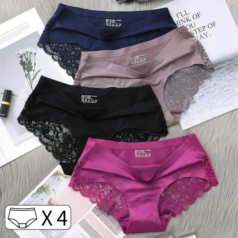 Women's Panties Exquisite Lace Underwear Silk Satin 4Pcs   . ROUBI=LINGERIE